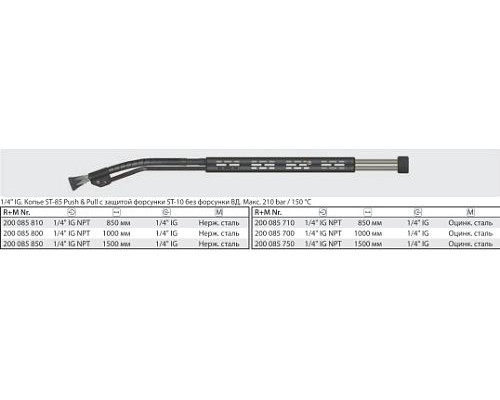 Копье ST-85 Push & Pull 850 мм без форсунки  Макс. 210 bar / 150 °C 1/4 г.1/4 г