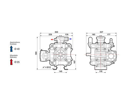 Насос мембранный Comet® серия BP171 (162 л/мин; 20 бар); вал d30 гладкий/шпонка - ВОМ 1