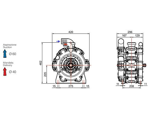 Насос мембранный Comet® серия BP300 (295 л/мин; 20 бар); вал d32 внутрен./шпонка - ВОМ 1