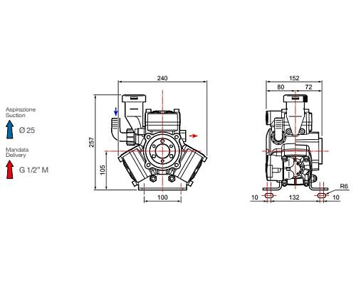 Насос мембранный Comet® серия APS 41 (39 л/мин; 40 бар); фланец под гидромотор (вн.вал d25/шпонка)