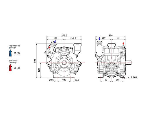 Насос мембранный Comet® серия BP75 (67 л/мин; 20 бар); вал d30 гладкий/шпонка