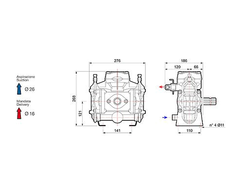 Насос мембранный Comet® серия BP40 (43,3 л/мин; 15 бар); вал ВОМ 1