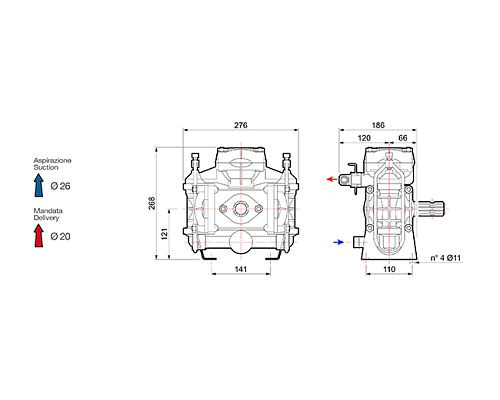 Насос мембранный Comet® серия BP60 (58 л/мин; 20 бар); вал ВОМ 1