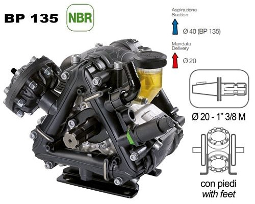 Насос мембранный Comet® серия BP135 (124 л/мин; 20 бар); вал d20 гладкий/шпонка - ВОМ 1