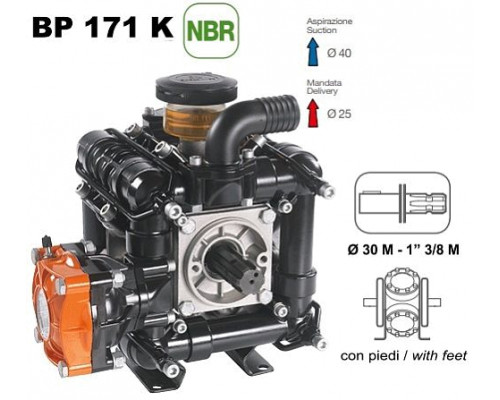 Насос мембранный Comet® серия BP171 (162 л/мин; 20 бар); вал d30 гладкий/шпонка - ВОМ 1