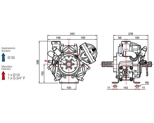 Насос мембранный Comet® серия APS 71 (67,2 л/мин; 50 бар); вал ВОМ 1