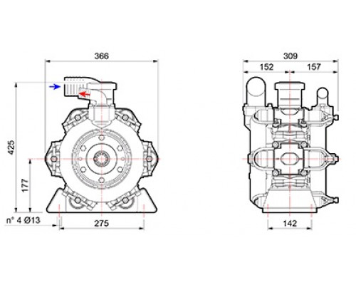 Насос мембранный Comet® серия BP280 D (248л/мин; 20 бар); вал ВОМ 1