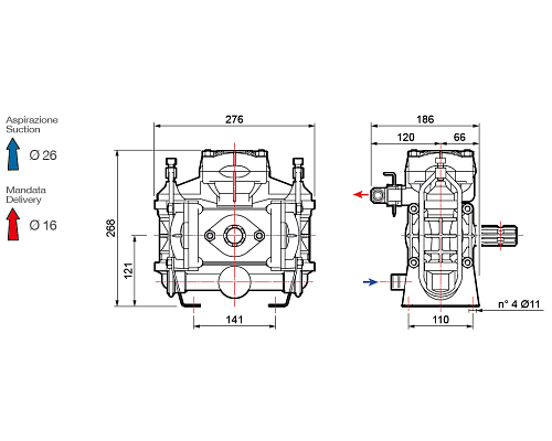 Насос мембранный Comet® серия BP40 (43,3 л/мин; 15 бар); гладкий/шпонка d 30