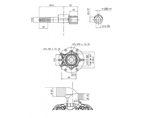 Насос мембранный Comet® серия BP300 (295 л/мин; 20 бар); вал d32 внутрен./шпонка - ВОМ 1