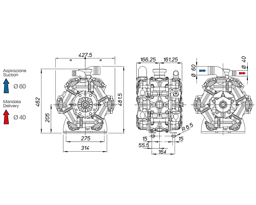 Насос мембранный Comet® серия ВPS300 D (295 л/мин; 20 бар); вал ВОМ 1