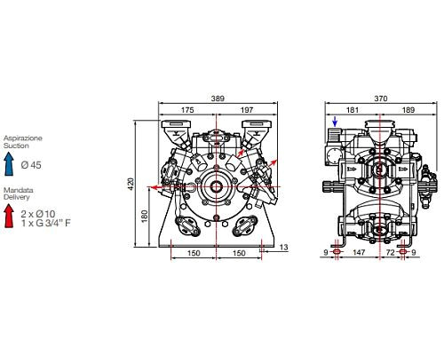 Насос мембранный Comet® серия APS 166 (163 л/мин; 50 бар); вал ВОМ 1